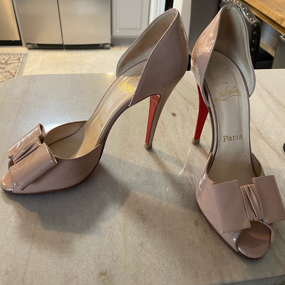 Christian Louboutin Nude Patent Leather Peep Toes